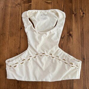 MIKOH Bangkok high neck cutout halter neck top in White/Bone
